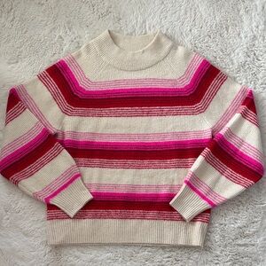 GAP Cream, Pink, and Red Striped Turtleneck Sweater